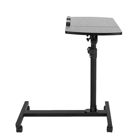 Slick Adjustable Height Computer Desk With Smooth Rolling Casters For No Sweat Home Office Setup Ergonomic Lift Standing Workstation Mobile Laptop Cart Black Finish shown from side view with height adjustment feature.