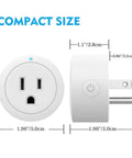 Dimensions of Hands Free Smart Plug Pack Of 4 With Echo Compatibility Easy Setup Remote App Control Bluetooth Mesh Outlet ETL And FCC Certified Works With Echo Devices shown.