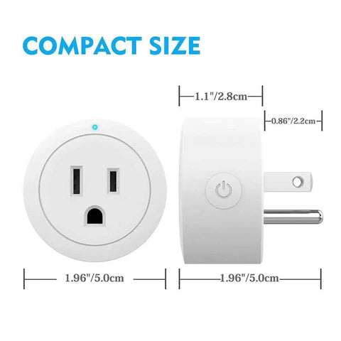 Dimensions of Hands Free Smart Plug Pack Of 4 With Echo Compatibility Easy Setup Remote App Control Bluetooth Mesh Outlet ETL And FCC Certified Works With Echo Devices shown.