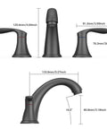 Dimensions of Matte Black Widespread Bathroom Sink Faucet 3 Hole Mount With Stainless Steel Pop Up Drain And cUPC Lead Free Hose Ceramic Valve