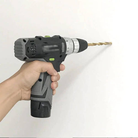 Slick Rechargeable Two Speed Electric Drill And Precision Screwdriver Combo Kit Featuring Tough High Carbon Steel Bits in hand.