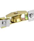 Heavy Duty Brass Slider Roller Pulley Wheel For Window Sash Track Replacement featuring a brass roller with metal brackets.