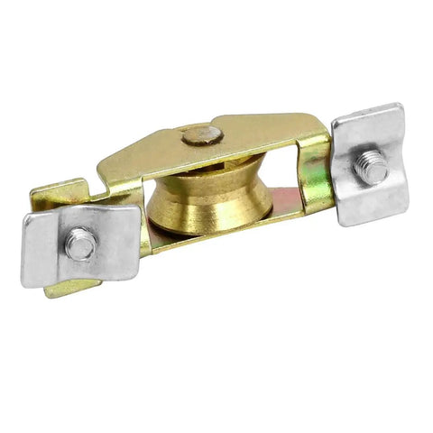 Heavy Duty Brass Slider Roller Pulley Wheel For Window Sash Track Replacement featuring a brass roller with metal brackets.