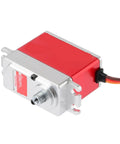 Badass High Voltage Digital Servo Motor With All Metal Gears And Crushing 32 Kilogram Torque Sick For Rc Trucks Cars And Tanks Dishing Out Blazing Speed At Eight Point Four Volts For Hardcore Off Road Adventures side view showing red and silver metal design.