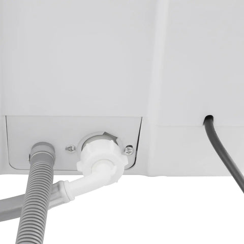 Underside view of Compact Countertop Mini Dishwasher With Four Washing Modes And Heavy Duty Rust Proof Rack connecting hose.