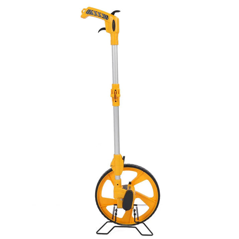 Fauitay Distance Measuring Wheel with 0-9999.9m Range, Foldable 16in for upright view with yellow wheel and durable design.