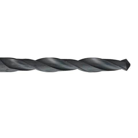 Pro Grade High Speed Steel Aircraft Extension Drill Bit Set 6 Inch Long M Shank HSS Black Oxide Finish Extra Long Reach Durable Cutter Great For Precision Holes DWDA C Series Pack Of 12 close-up of drill bit tip.