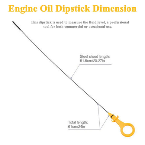 Engine Oil Level Dipstick Indicator dimensions with yellow handle for 2008-2013 Audi A3 2.0T, 2009-2017 A4 Quattro 2.0T