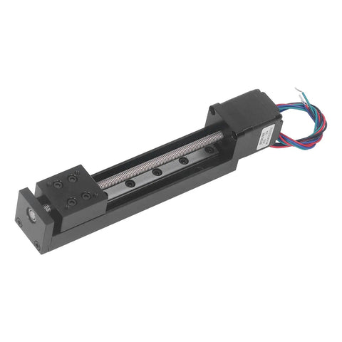 Precision High Speed 100mm Linear Slide Table With 28 Lead Stepper Motor Single Guide Rail Exact Motion Stage For X Y Z CNC Router Projects That Run Smooth And Fast, black alloy structure.