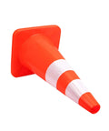 28 Inch Traffic Cones Set Of 12 Jobsite Ready High Visibility Plastic Road Cones PVC Safety Parking Cones For Traffic Construction Hazards Fluorescent Orange With 4 Inch And 6 Inch Reflective Strips Collar, single cone lying on side
