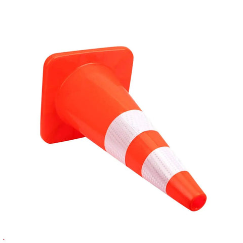 28 Inch Traffic Cones Set Of 12 Jobsite Ready High Visibility Plastic Road Cones PVC Safety Parking Cones For Traffic Construction Hazards Fluorescent Orange With 4 Inch And 6 Inch Reflective Strips Collar, single cone lying on side