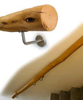 Rock Solid Wood Wall Mounted Stair Handrail With Tight Non Slip Grip For Indoor Outdoor Stairs No Sweat Installation showing natural wood grain and metal bracket.