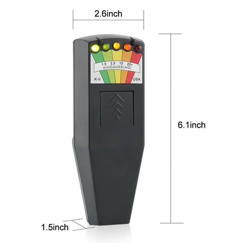 EMF Meter For Ghost Hunting With Instant EMF Response, Easy Push On Push Off, LED display, dimensions shown