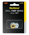 Legacy Ball Foot Air Chuck With Clip One Quarter Inch Female NPT AL3000 in packaging, brass zinc construction