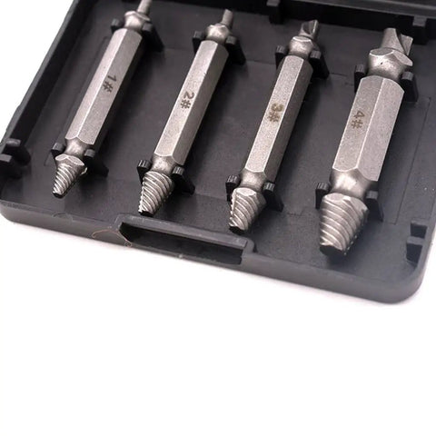 Super Cool 4 Piece Stripped Screw Extractor Kit That Lets You Bust Out Tough Damaged Bolts Fast With Any Drill And Make House Construction Work A Total Breeze, 4 steel bits in case