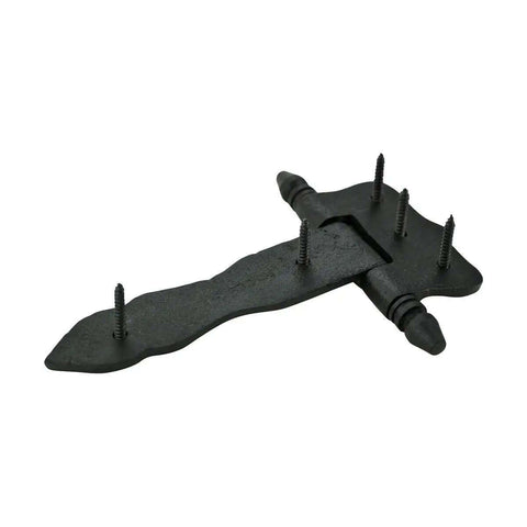 5 Inch Black Wrought Iron Antique Style Barn Door Hinge Set With Hardware Pack Of 4, flush mount view with screws visible