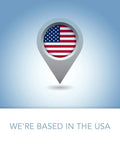 Location pin with USA flag and text 'We're Based in the USA' on blue background.
