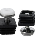 Two Eight Pack Adjustable Swivel Furniture Levelers With Metal And Plastic Screw Base M8x20mm Thread showing top and side views.