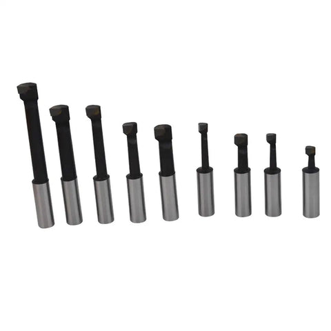 Top Shelf Nine Piece Carbide Tipped Boring Bar Set Featuring Rock Solid Grade C6 1 2 Inch Shank For Snappy Facing And Crisp Flat Bottom Holes On Shop Lathes
