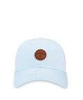Light blue cap with brown circular logo on front, curved brim, and adjustable back closure.