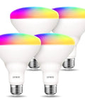Four BR30 Smart LED Flood Bulbs 13W 1300 Lumens RGB Color Changing, Dimmable, E26 Base, Works With Alexa And Google, 4 Pack