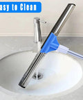 All In One Floor Squeegee With Long Adjustable Handle From 25 To 50 Inches No Bending Back Saver Heavy Duty Foam Blade on a sink