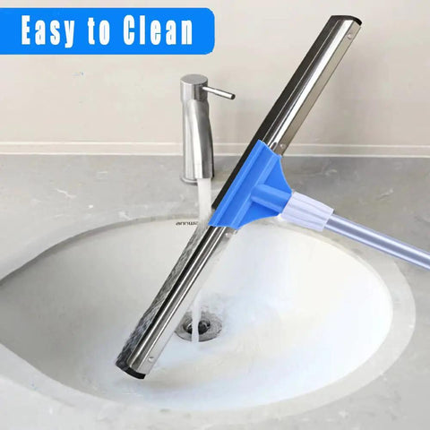 All In One Floor Squeegee With Long Adjustable Handle From 25 To 50 Inches No Bending Back Saver Heavy Duty Foam Blade on a sink