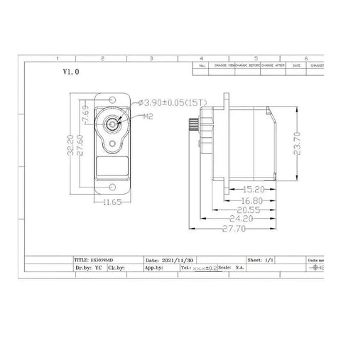 Badass Build Quality 12G Metal Digital Servo PWM For RC Helicopter dimensions schematic with detailed measurements.