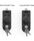 Built Tough Adjustable Compression Latch Keyed Alike Four Pack Flush Mount Cabinet Lock types shown, Short Handle and Long Handle.