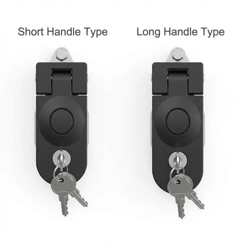 Built Tough Adjustable Compression Latch Keyed Alike Four Pack Flush Mount Cabinet Lock types shown, Short Handle and Long Handle.