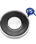 Round 80x10mm 200N 12V lifting electromagnet with blue wiring (front view)