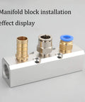 Two Way Pneumatic Manifold Air Distribution Block With G1/2 Inlet Ports And G1/4 Outlet Ports, Aluminum