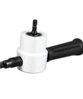 Double Head Sheet Metal Cutter With 360 Degree Rotation Nibbler Drill Attachment showing the handle and drill bit end.