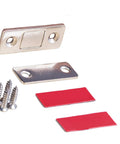 Super Sleek No Damage Cabinet Door Catches With Screws for Wardrobe And Drawer, silver metal catches and screws.