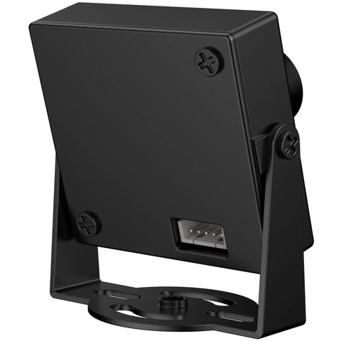 Built Tough Solid Aluminum Camera Housing For 32MmX32Mm Usb Boards Adjustable M12 Lens Mount Swivels 360 Degrees On Heavy Duty Black Stand, back view with USB port.