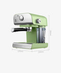Espresso Machine With Built In Milk Frother, 20 Bar Pressure, Home Barista Level Coffee Maker For Rich Espresso, Cappuccino And Lattes, Quick Brew, Durable Pump System, side view, green color