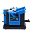Game Changer Heavy Duty Multitask Electric Knife Sharpener And Scissor Drill Bit Chisel Grinder 96 Watt Compact Portable sharpening machine in blue.