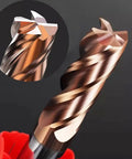 Close-up of Beefy 5 Pack HRC55 Carbide Square End Mills with 5 Sixteenth Inch Shank, AlTiN coated for hard materials.