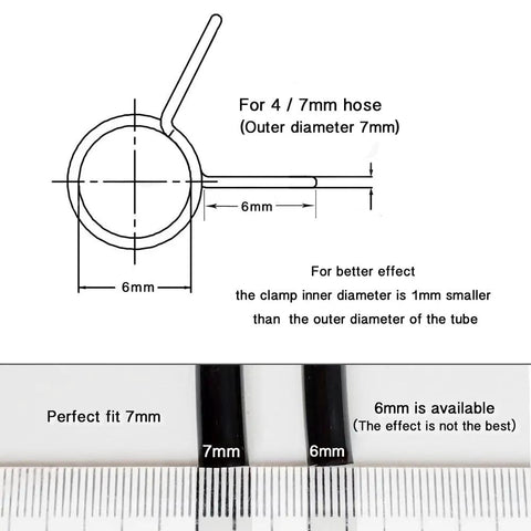 Diagram showing Leak-Proof Easy Install One Quarter Inch Irrigation Hose Clamps Set Made From Durable 304 Stainless Steel.
