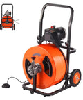 Game Changing 100 Feet Auto Feed Drain Cleaning Machine With Pneumatic Foot Pedal, heavy-duty 3/4 inch pipe snake.