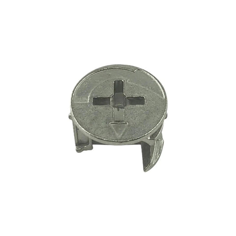 Close-up of single metal cam lock from 20Pcs Eccentric Wheel Three In One Connector Nut Kit For Furniture Assembly with Drawer Lock Screws.