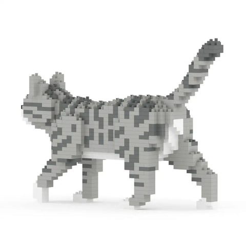 Grey Tabby Cat Mini Building Blocks Set For Teens And Adults With Over 740 Durable Plastic Pieces Interlocking Brick System Easy Build Guide A Totally Fun Craft Kit For Cat Lovers And Creative Hobbyists grey tabby cat brick model side view