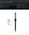Durable Stainless Steel 20 Foot Waterproof Temperature And Humidity Probe For CLOUDLINE Airlift Airtitan AirBlaze CloudWay T Series Controllers