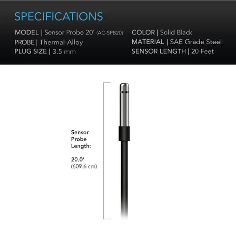 Durable Stainless Steel 20 Foot Waterproof Temperature And Humidity Probe For CLOUDLINE Airlift Airtitan AirBlaze CloudWay T Series Controllers