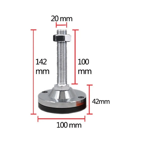 Four Pack M20 Threaded Adjustable Leveling Feet For Heavy Duty Shop Gear And Benches Carbon Steel base with measurements 142mm height.