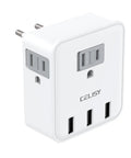 Six In One European Travel Plug Adapter With Three US Outlets And Three USB Ports Type C Converter For US To Europe Travel 2500W Max 10A USB Ports Up To 2.4A Each Power Six Devices At Once Works In Spain Italy France Germany