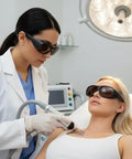 Heavy Duty Laser Safety Glasses For Tattoo Removal showing OD5 Plus protection in use during a tattoo removal procedure.