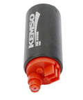 High-Flow In-Tank Fuel Pump For Kawasaki KX450F, KX450, KX450X, KX250F, KX250, KX250X, ER-6N, Ninja 650R, EX650, Versys 650, KLE650 Ethanol Ready, 200LPH Output, Bypass Valve Set Higher Than Stock, Serialized Body For Lifetime Reliability shown in a black and red cylindrical design