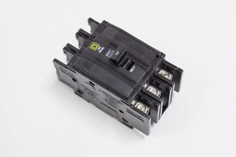 Used QOU330 30 Amp 240V 3-Pole Miniature Circuit Breaker With 10K AIC Through-Feedthrough Design, top view