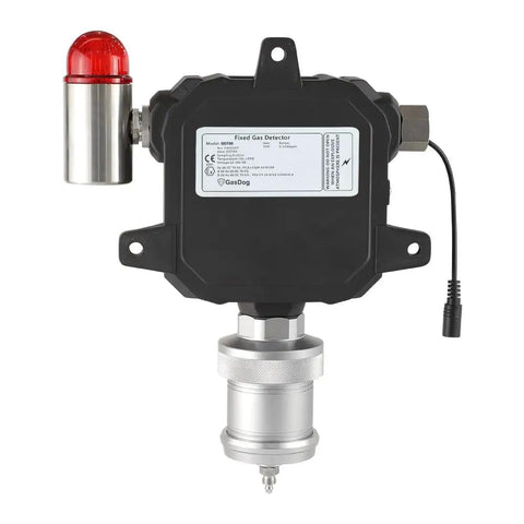 Durable Fixed Ethylene C2H4 Gas Detector Industrial Monitor With A Slick 2.4 Inch Color Display And Hella Loud Audio Visual Alarms Effortless Rs485 Output For Reliable Zero To Fifty Ppm Safety Tracking, showing alarm light and sensor.